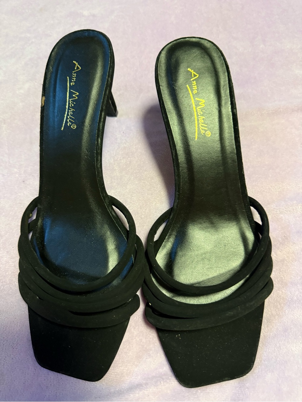 Anne Michelle Black Multi-Strap Square Toe Heeled Sandals